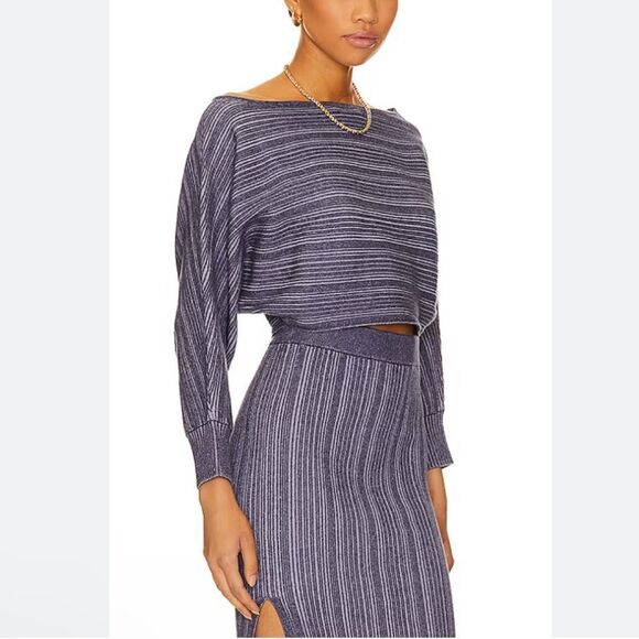 NWT Misa Nia top cropped knit sweater ribbed crocus Revolve M - Picture 3 of 8